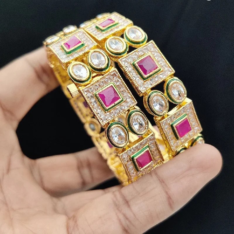 chain-link charm ladies bracelet-Jewel Addiction Gold Plated Kundan Openable Bangles Set