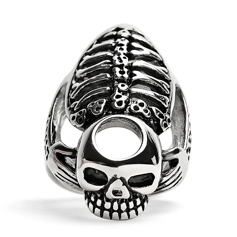 micro-pave ladies ring-Detailed Skeleton Stainless Steel Ring / SCR3033