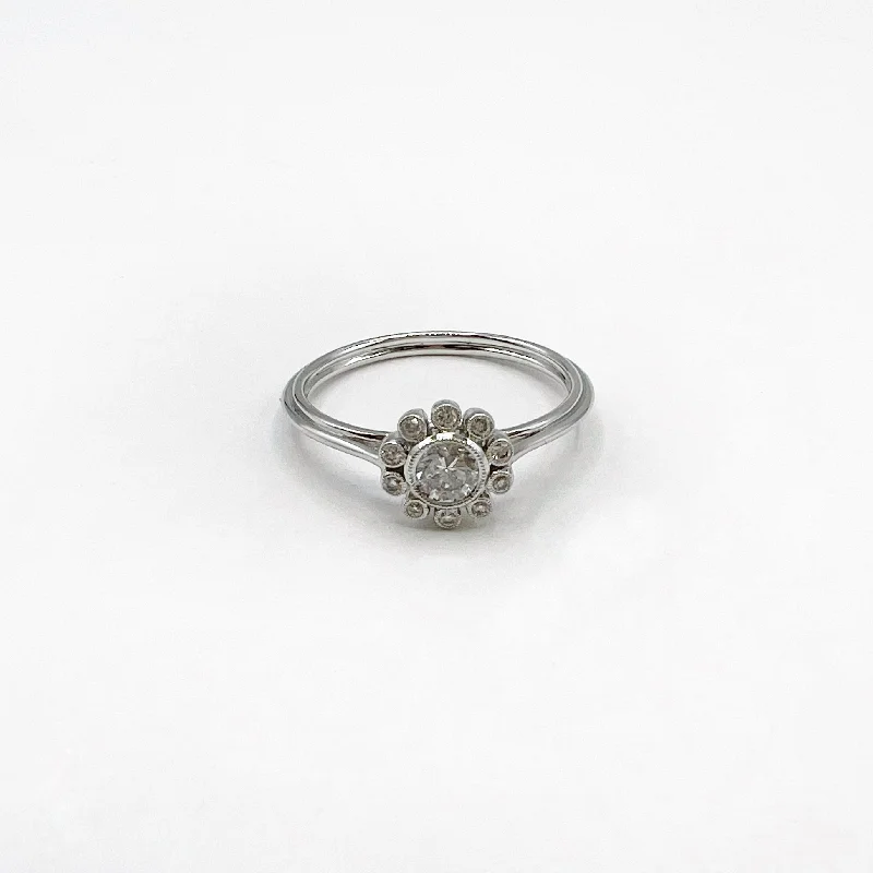 rustic hammered ladies ring-White Diamond Flower Ring