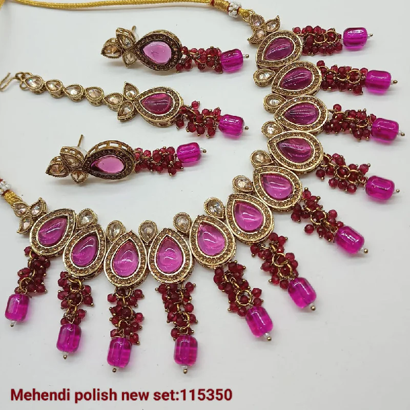 pendant ladies necklace-Padmawati Bangles Gold Plated Crystal Stone Necklace set