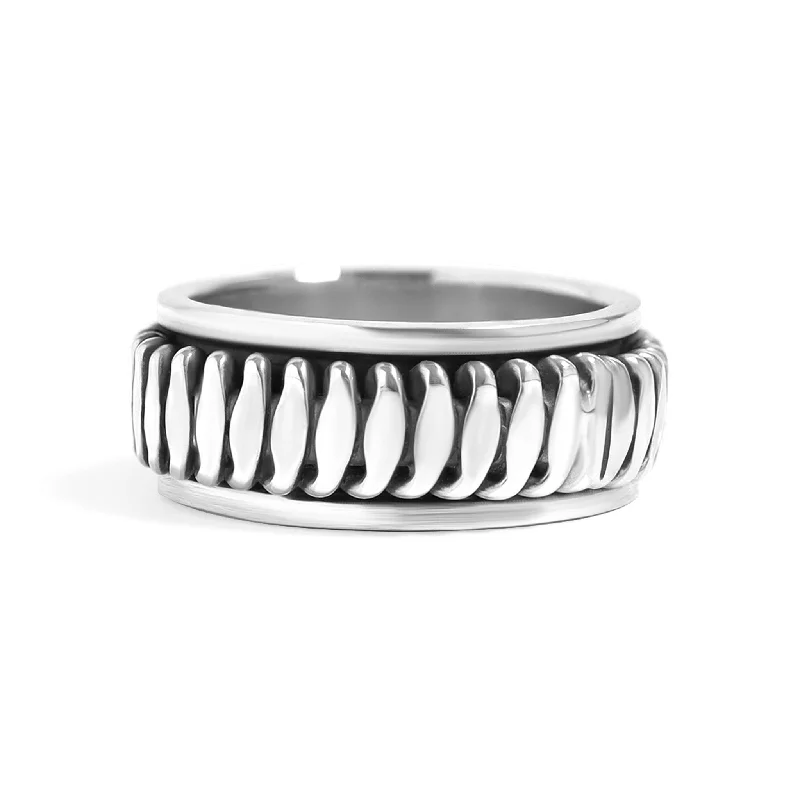 eco-friendly gold ladies ring-Sterling Silver Banded Spinner Ring / SSR0052