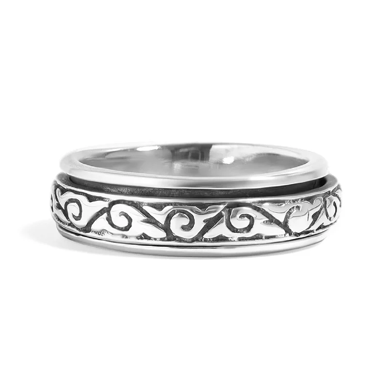 old European cut ladies ring-Sterling Silver Cloud Spinner Ring / SSR0045