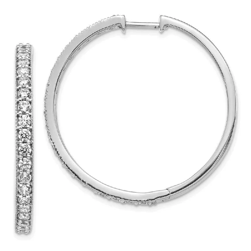 handcrafted gemstone ladies earrings-14k White Gold Diamond Milgrain Hoop Earrings