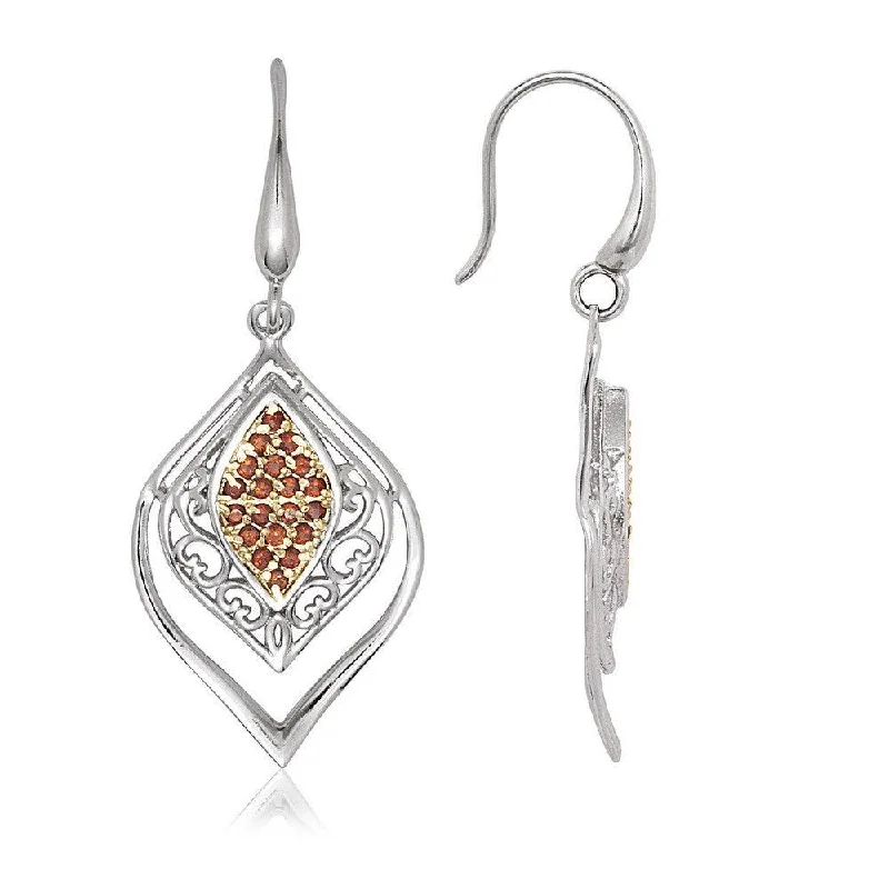 designer brand ladies earrings-Sterling Silver Garnet Stone Marquise Earrings