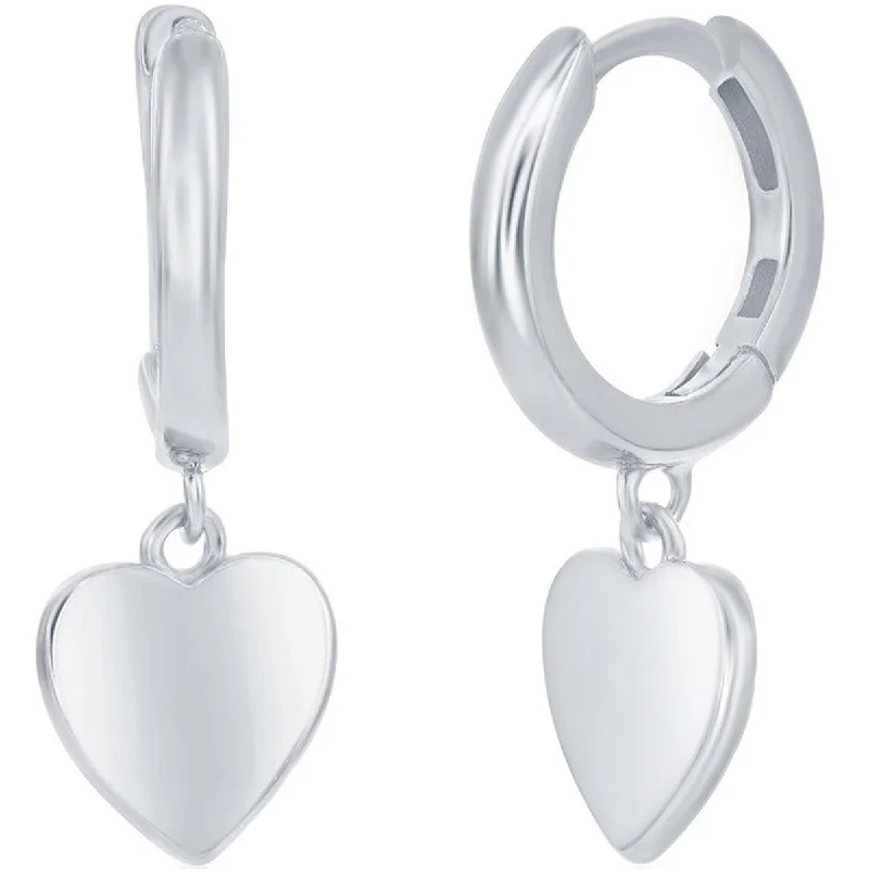 moissanite ladies earrings-Classic Women's Earrings - Sterling Silver Heart Charm Hoop Hinged Closure | A-2677