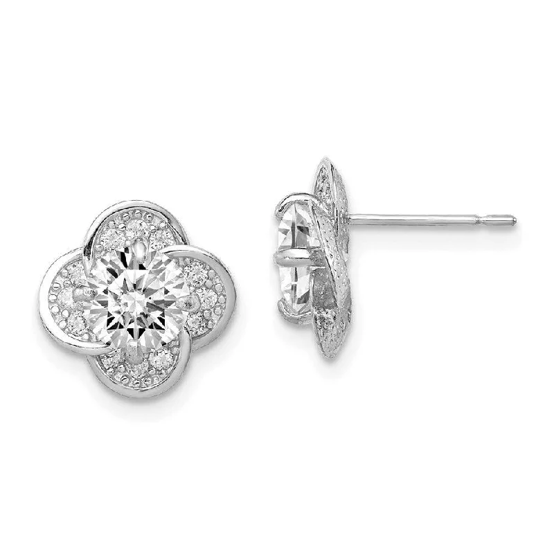 heirloom-style ladies earrings-10K Tiara Collection White Gold Polished CZ Post Earrings