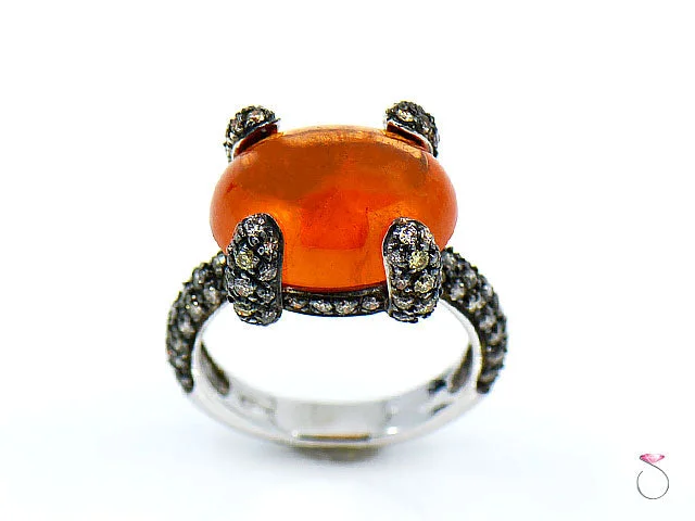 grand solitaire ladies ring-12.55 ct. Fire Opal & Pave' Diamond Designer Ring in 18K Gold By Assor Gioielli