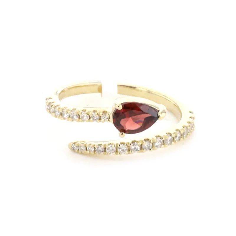 hammered metal engagement ring for women-Garnet & Diamond Ring | M10272573