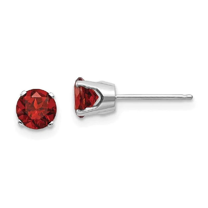 unique handmade ladies earrings-14k White Gold 5mm Garnet Stud Earrings