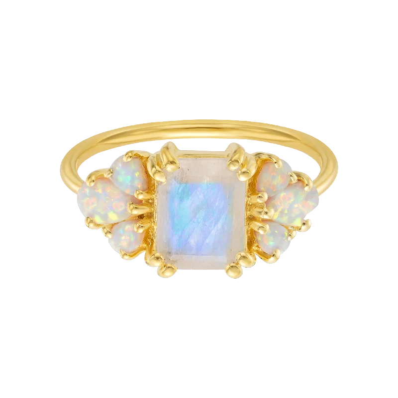 delicate band ladies ring-Rainbow Moonstone and Opal Empress Ring