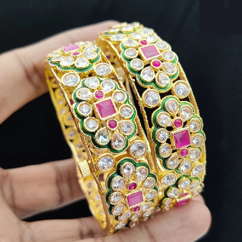 oversized chunky ladies bracelet-Jewel Addiction Gold Plated Kundan Openable Bangles Set