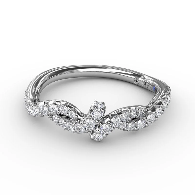 layered band engagement ring for women-Tie the Knot Diamond Ring W7439