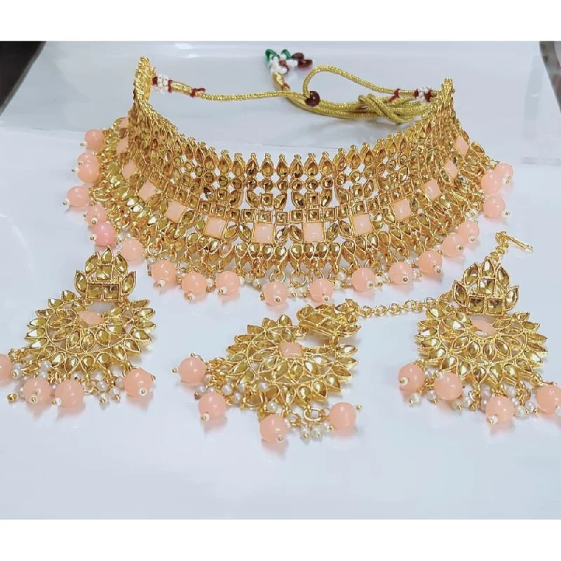 lariat drop ladies necklace-Akruti Collection Gold Plated Crystal Stone Necklace Set