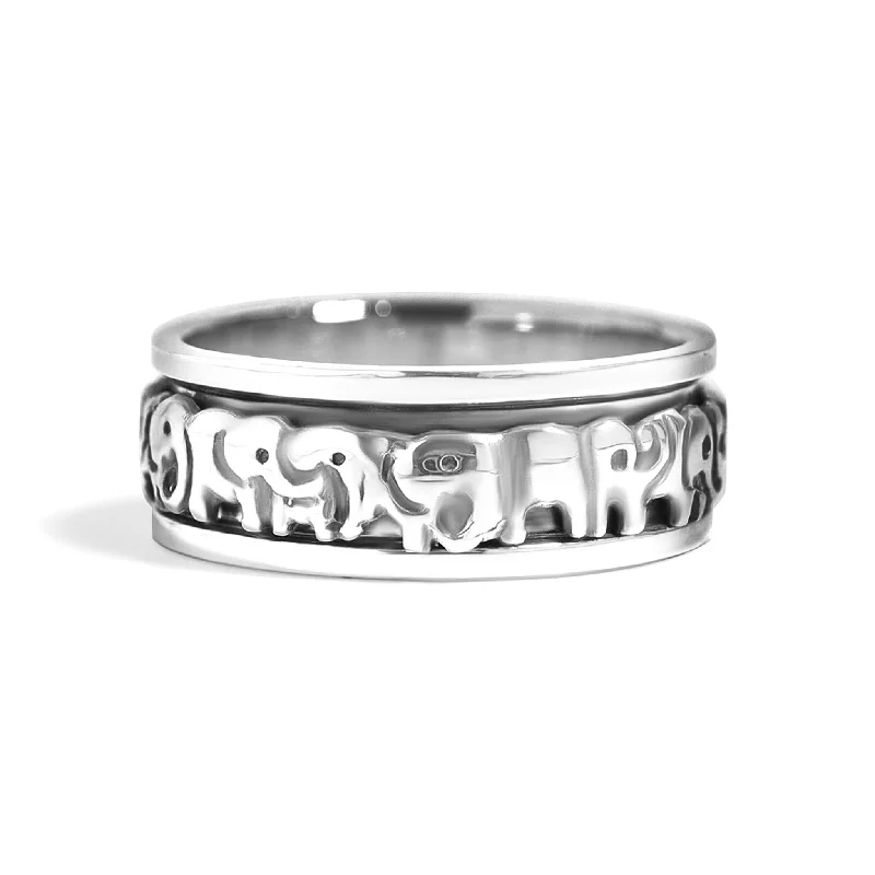 kite-shaped ladies ring-Sterling Silver Elephant Herd Spinner Ring / SSR0053