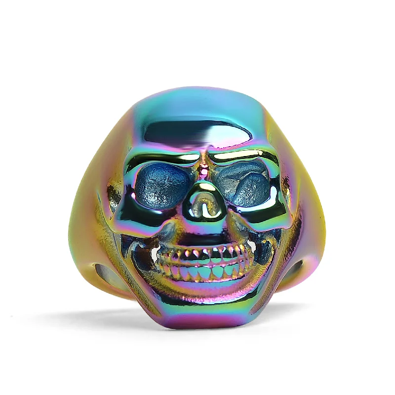 yellow gold ladies ring-Stainless Steel Rainbow Skull Ring / SCR4044