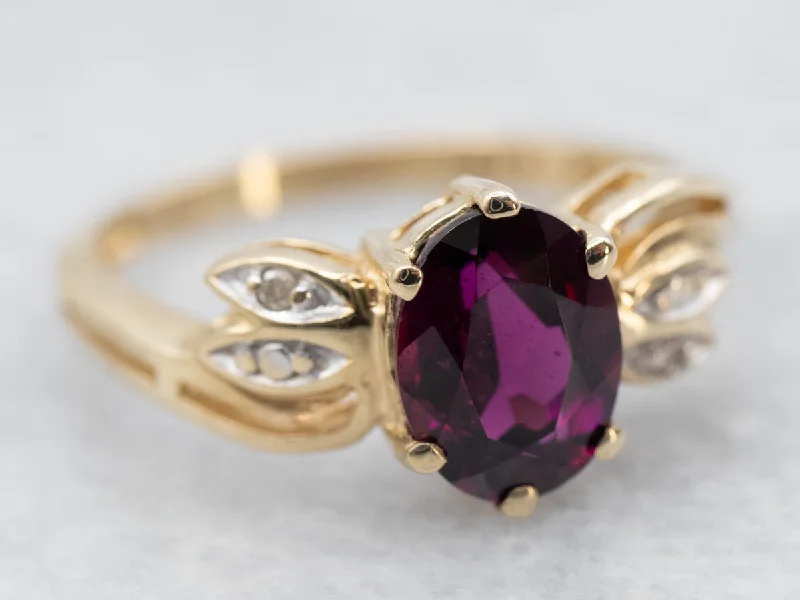 minimalist gold engagement ring for women-Vintage Grape Garnet and Diamond Ring