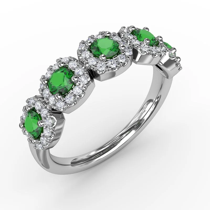 heart-shaped engagement ring for women-Blossoming Love Emerald and Diamond Ring R1645E