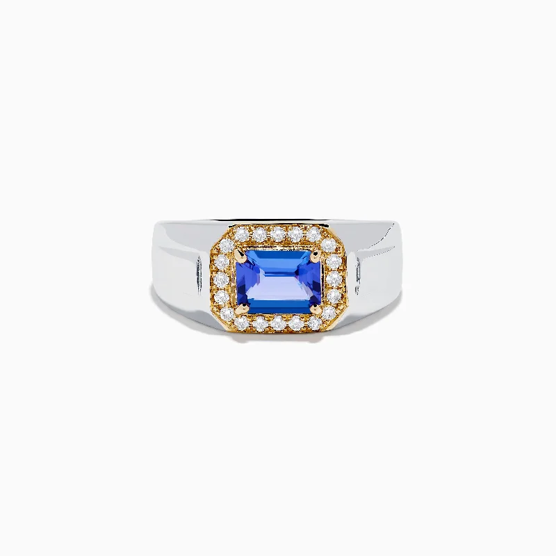 adjustable engagement ring for women-Men's 14K White and Yellow Gold Tanzanite and Diamond Ring