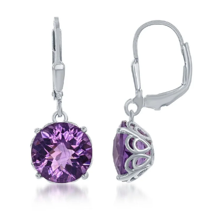 infinity symbol ladies earrings-Sterling Silver Purple Round Amethyst Earrings