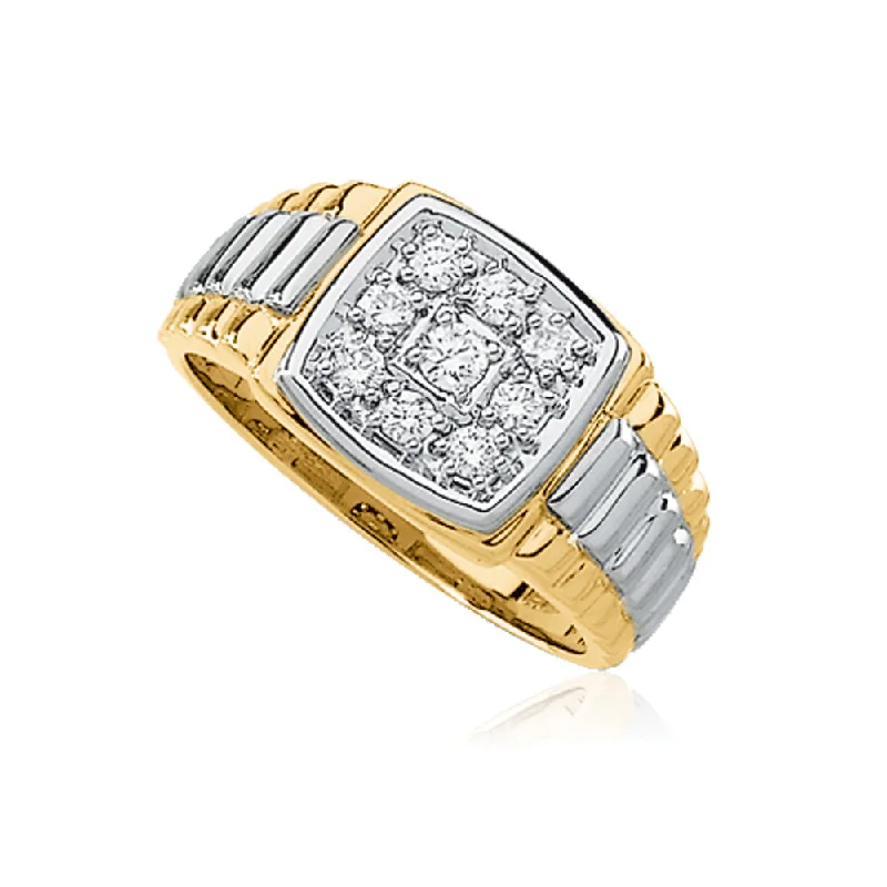 platinum solitaire engagement ring for women-Men's Two-Tone 14K Gold and Diamond Ring