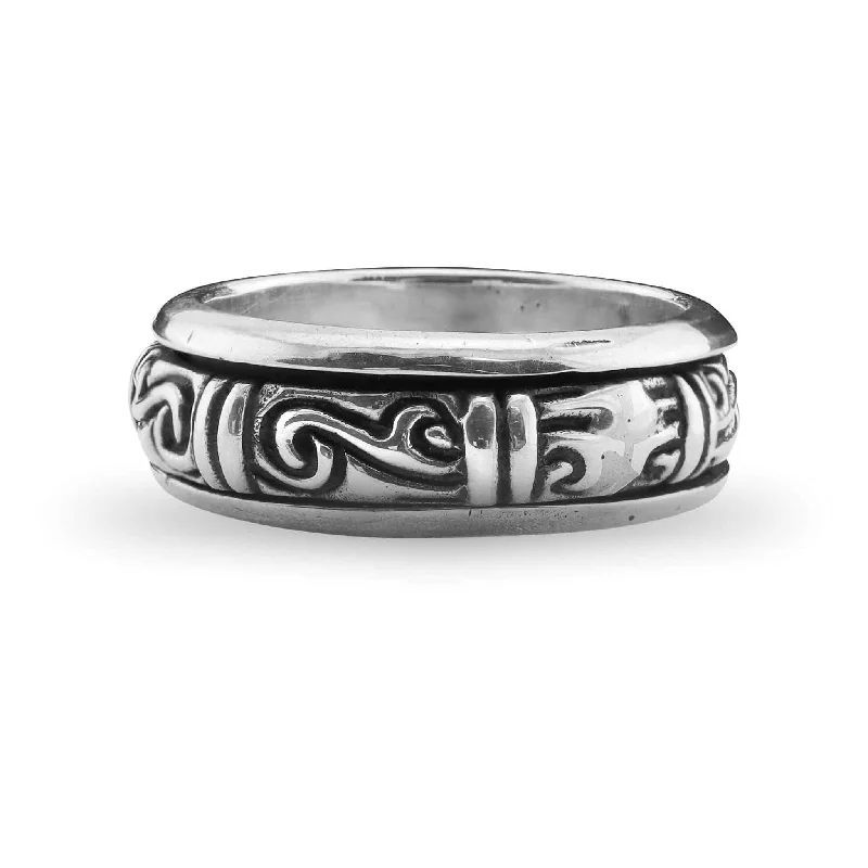 overlapping band ladies ring-Sterling Silver Filigree Spinner Ring / SSR0064