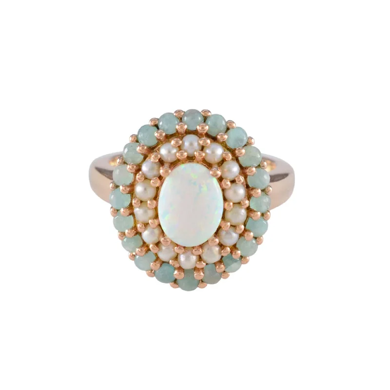 floral halo ladies ring-Rose Gold Vintage Opal Crown Ring