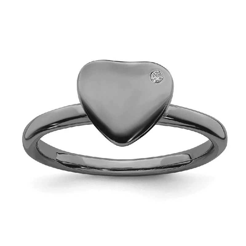 heirloom diamond engagement ring for women-Sterling Silver Stackable Expressions Ruthenium-plated Heart Diamond Ring | QSK1601