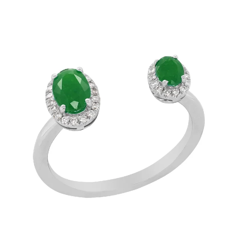 round-cut ladies ring-WHITE GOLD EMERALD FASHION RING WITH DIAMOND HALOS, .11 CT TW