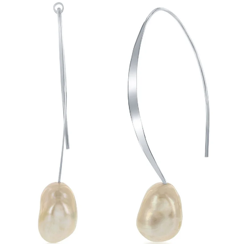 designer brand ladies earrings-Classic Women's Earrings - Sterling Silver White Freshwater Pearl Threader | D-6774