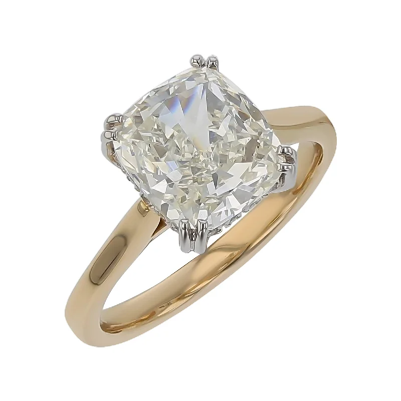 hidden halo engagement ring for women-Classico Cushion Diamond and Diamond Ring in Platinum and 18K Yellow Gold