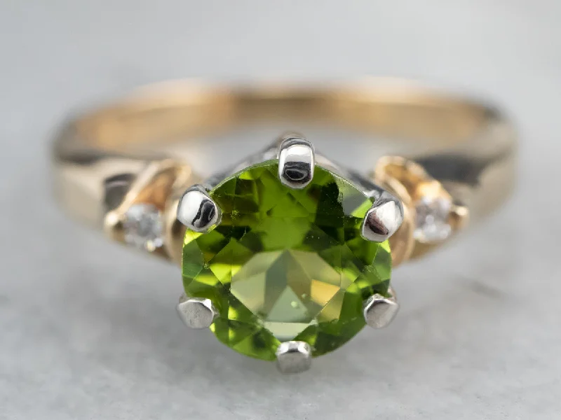 pink diamond engagement ring for women-Two Tone Gold Peridot and Diamond Ring