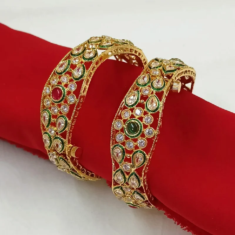 artistic abstract ladies bracelet-Padmawati Bangles Gold Plated Kundan Openable Bangles Set