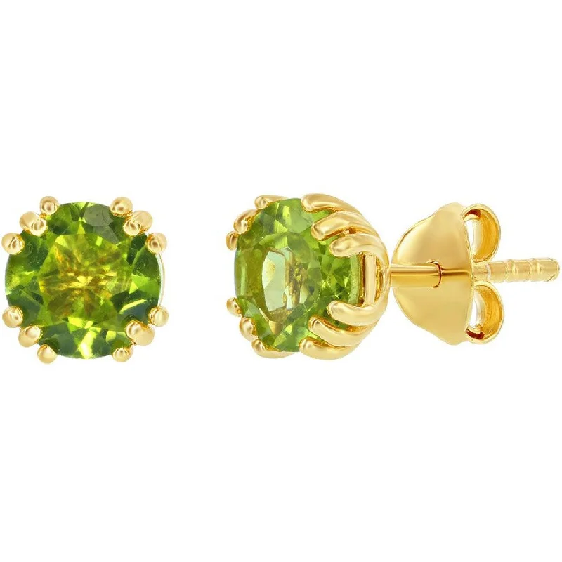 floral design ladies earrings-Classic Women's Earrings - Gold Plated August Birthstone Round Shape 6mm Stud | D-8281