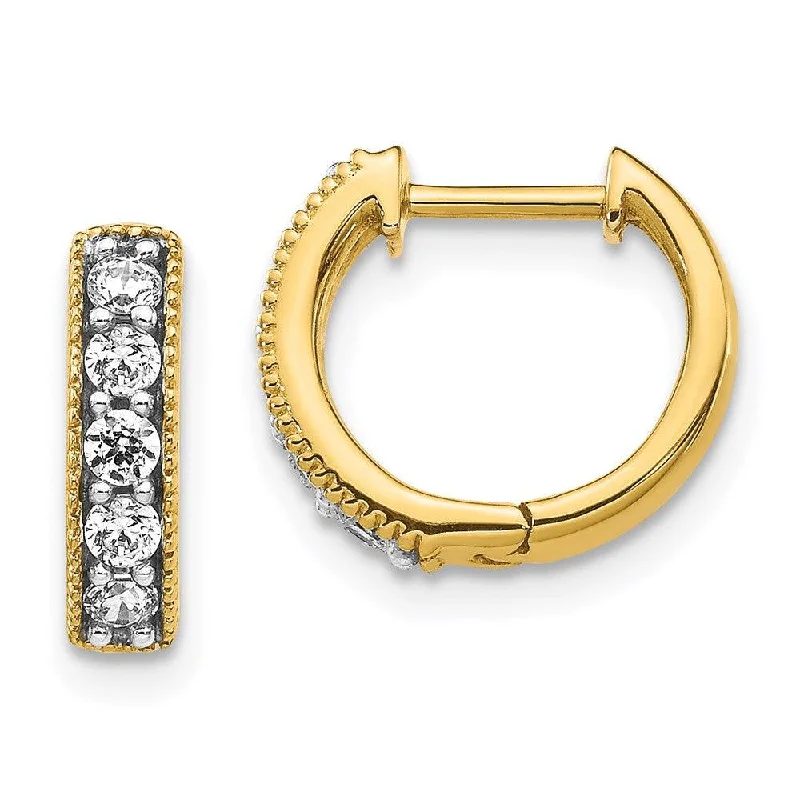 sunburst ladies earrings-14k Yellow Gold Diamond Milgrain Hoop Earrings