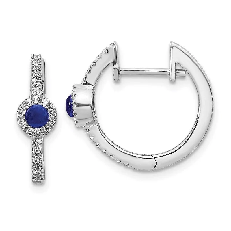 gemstone drop ladies earrings-14k White Gold Diamond & Cabochon Sapphire Earrings