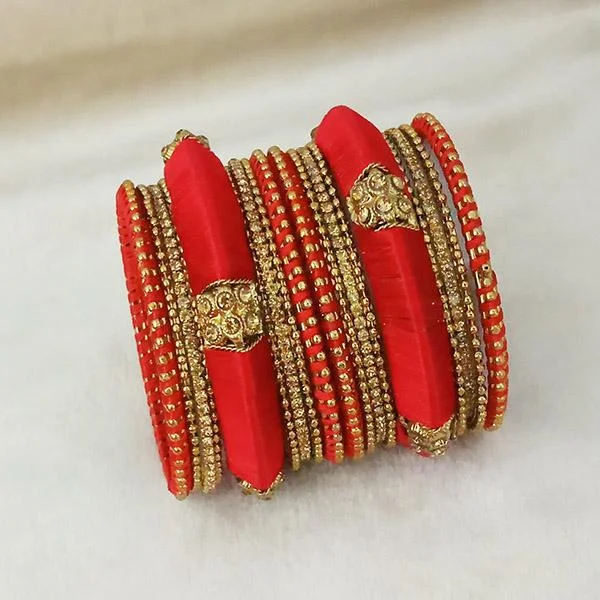 celestial constellation ladies bracelet-Sejal Gold Plated Red Austrian Stone Thread Bangle Set - 1403726_2.4