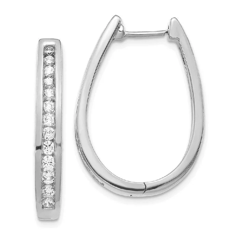 unique shape ladies earrings-14k White Gold Diamond Hoop Earrings