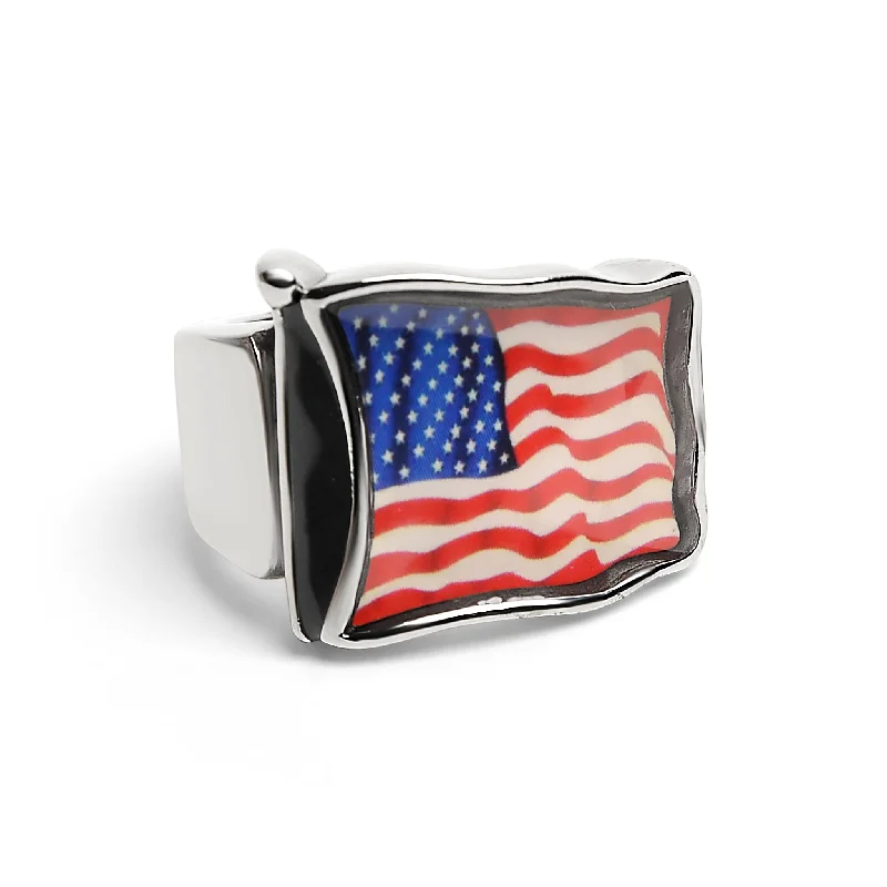 delicate band ladies ring-Stainless Steel USA Flag Ring / FLG0001