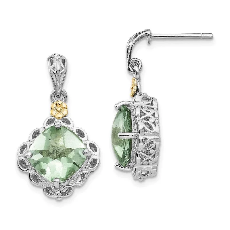 artistic abstract ladies earrings-Sterling Silver w/14k Green Quartz Earrings