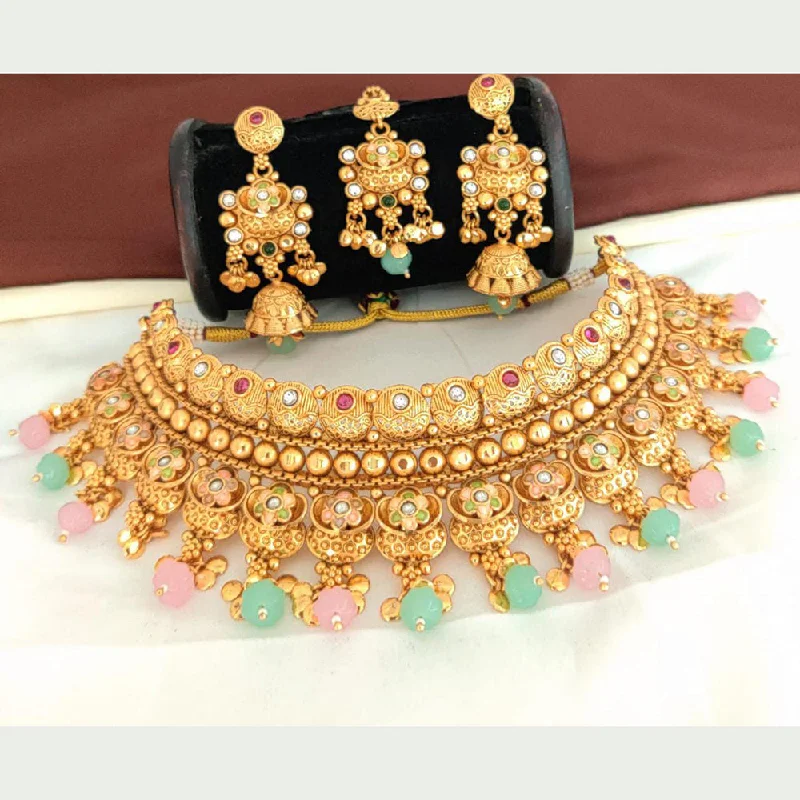 abstract artistic ladies necklace-Manisha Jewellery Gold Plated Pota Stone Choker Necklace Set