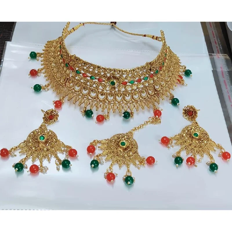 gold ladies necklace-Akruti Collection Gold Plated Crystal Stone Necklace Set