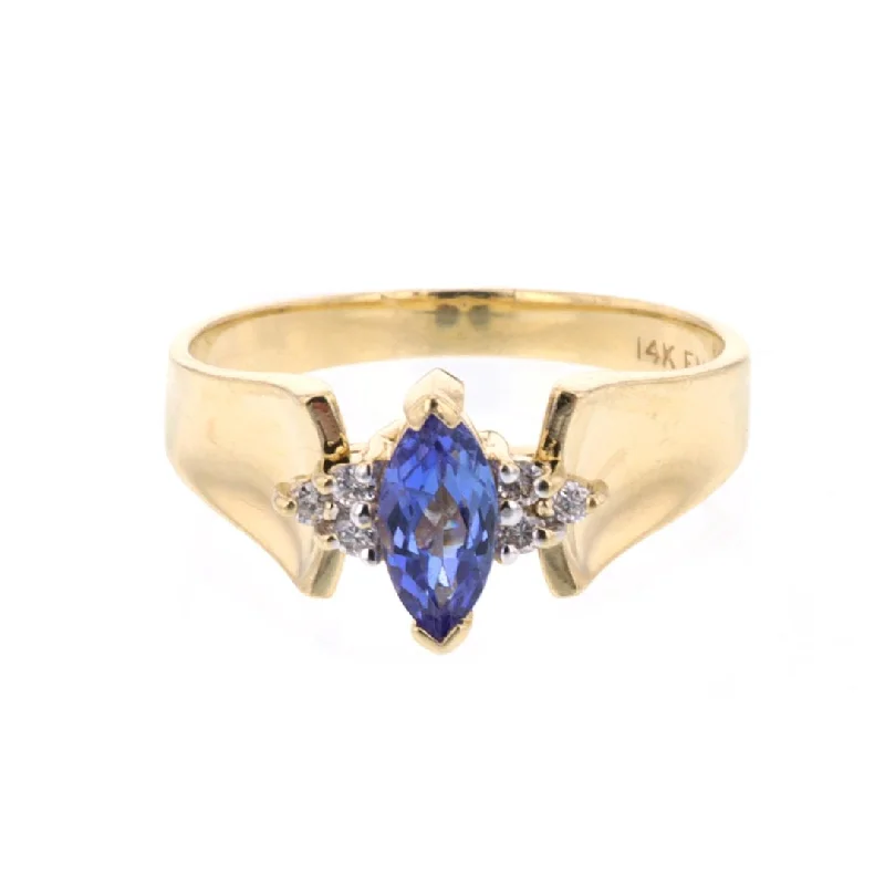 minimalist gold engagement ring for women-Marquise Tanzanite & Diamond Ring