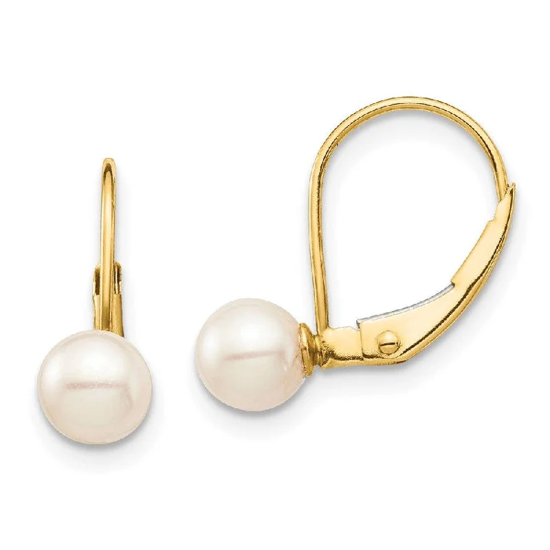 eco-friendly ladies earrings-Madi K Kid's 14K  5-6mm White Round FW Cultured Pearl Leverback Earrings