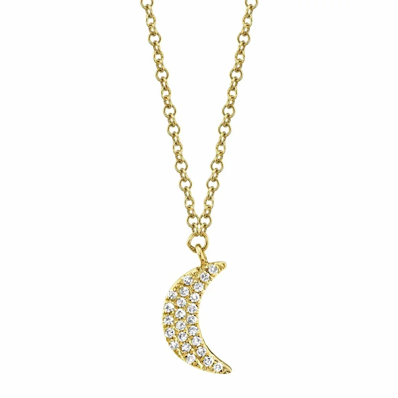 halo diamond ladies necklace-Diamond Crescent Moon Necklace