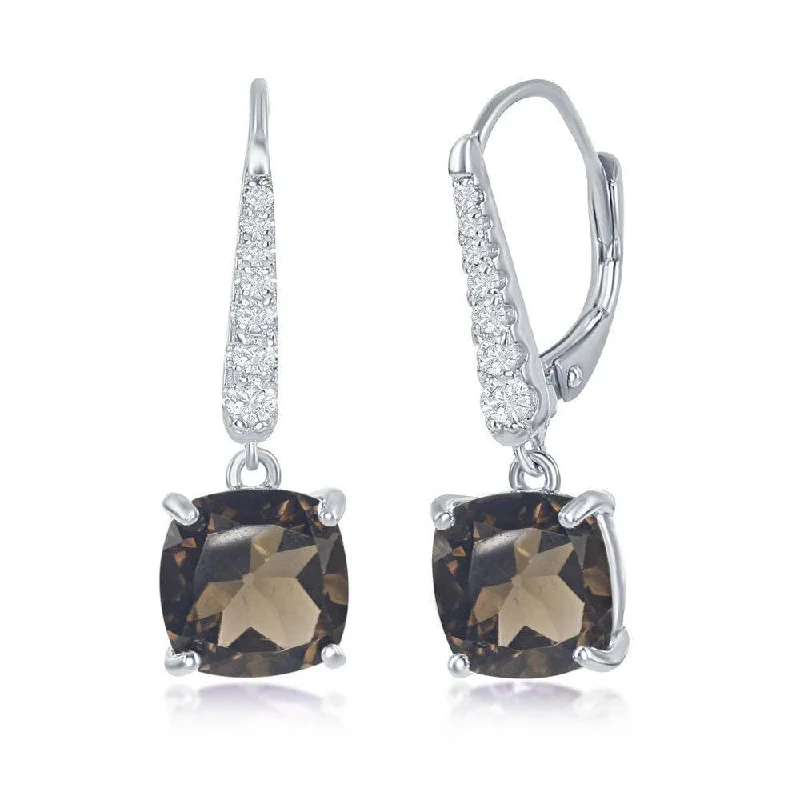 handmade ladies earrings-Sterling Silver Four Prong Smoky Quartz Earrings