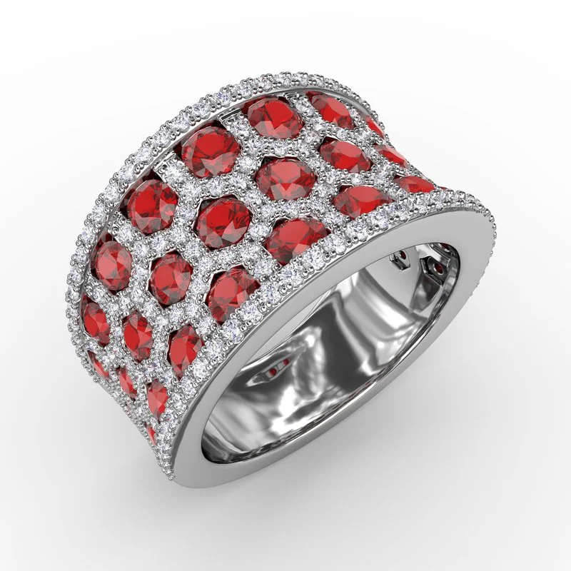 round-cut engagement ring for women-Motif Ruby and Diamond Ring R1558R