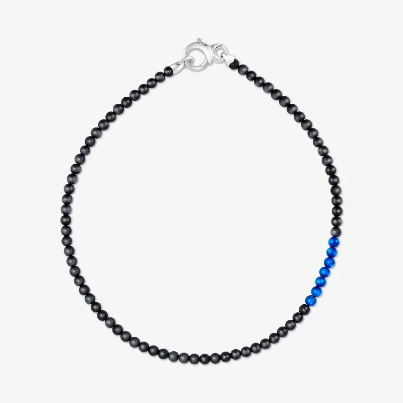 minimalist ladies necklace-Thorn Beaded Necklace in Onyx and Lapis