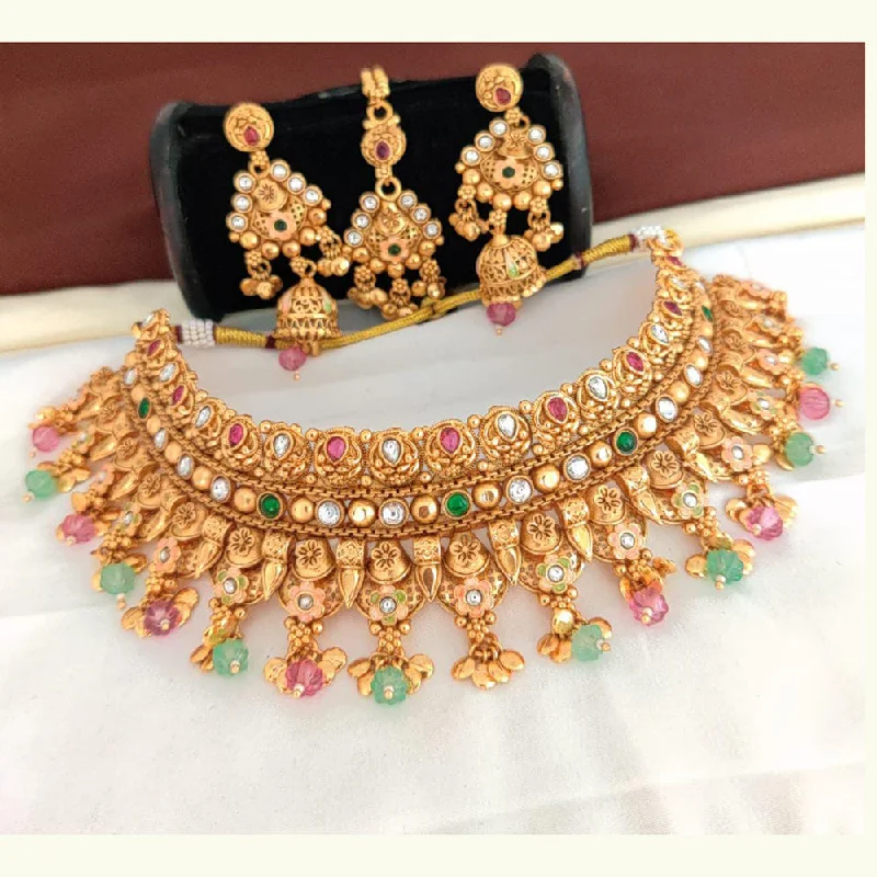 modern twisted ladies necklace-Manisha Jewellery Gold Plated Pota Stone Choker Necklace Set