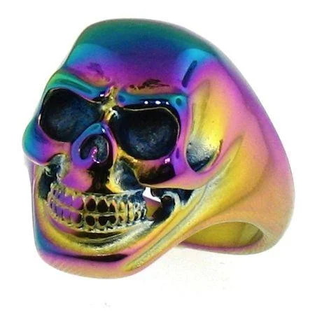 gold ladies ring-Stainless Steel Rainbow Skull Ring / SCR4050