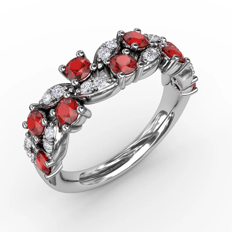 floral design engagement ring for women-Marquise Ruby and Diamond Ring R1736R